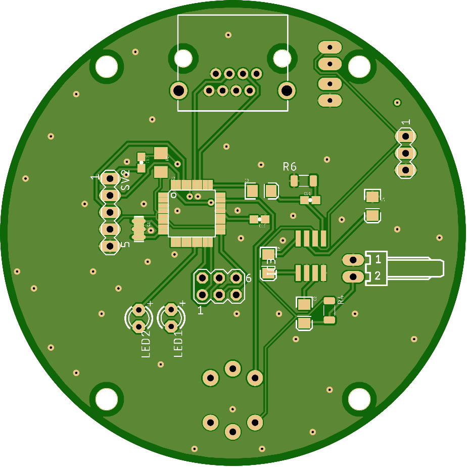 Circular BLE board layout with LED outputs and a programming header